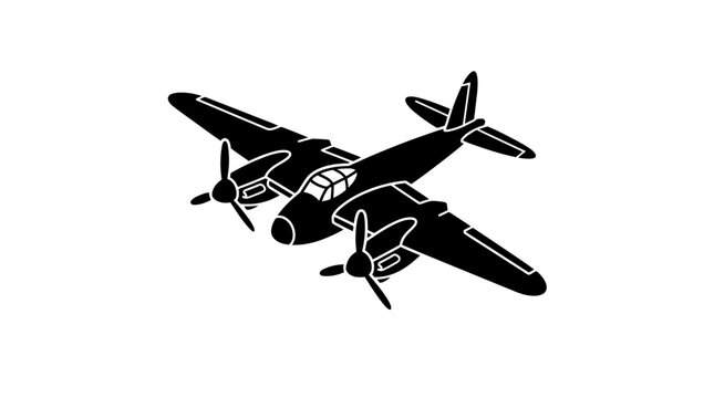 Vintage Twin-Engine Bomber Airplane Silhouette - Vector Icon