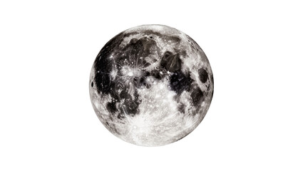 Isolated majestic full moon with visible craters and detailed rugged cosmic surface texture © Oisin
