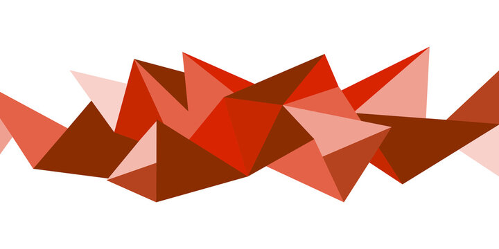 An abstract geometric pattern with a wave of red and orange polygons creating a warm and vibrant design.