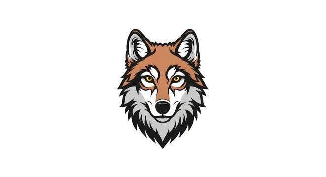 Fierce brown wolf head mascot logo illustration