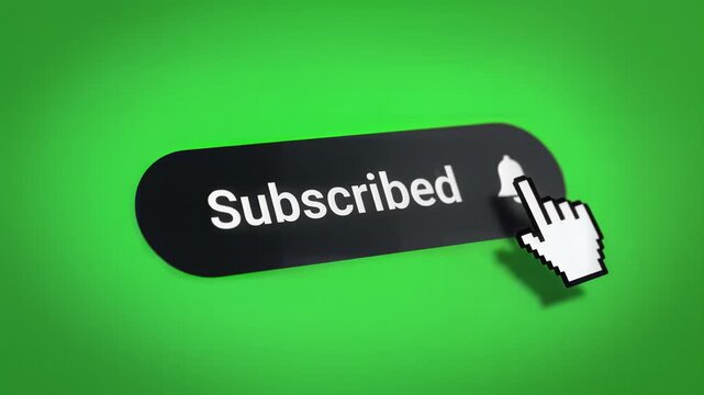 Digital subscribe button with cursor hand click on green screen background