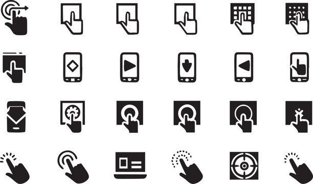 Set of black touch screen gesture icons for mobile devices and digital user interface navigation Vector