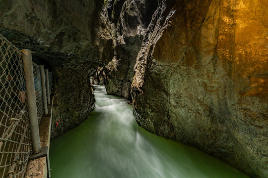 Partnach Gorge Canyon with Rushing River in Bavaria