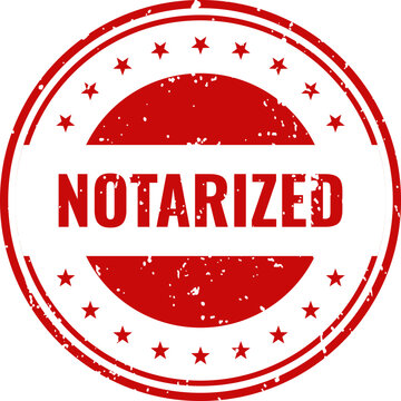 Notarized stamp graphic official document seal with stars red ink and distressed texture