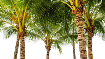 Isolated group of tropical green palm trees with brown trunks and vibrant fronds in nature © Oisin