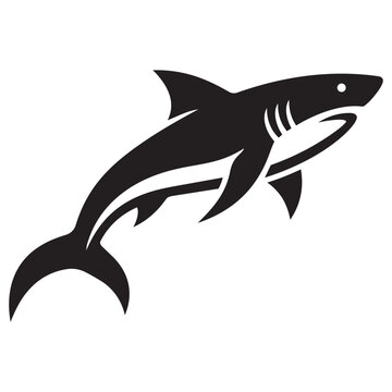 Simple black silhouette of a swimming shark icon for ocean and marine life design projects