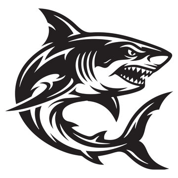 Aggressive shark mascot logo design illustration with sharp teeth and dynamic swimming pose