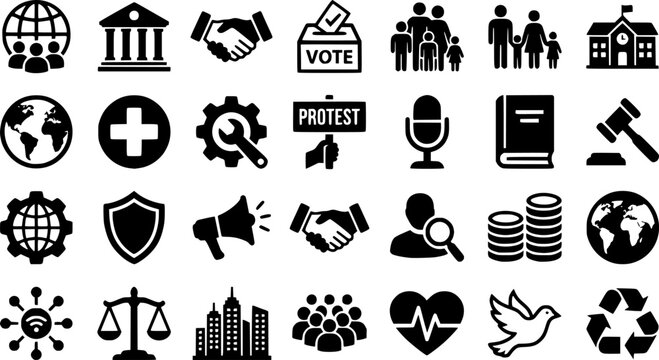 Society icon set. Editable line icons. Vector illustration.