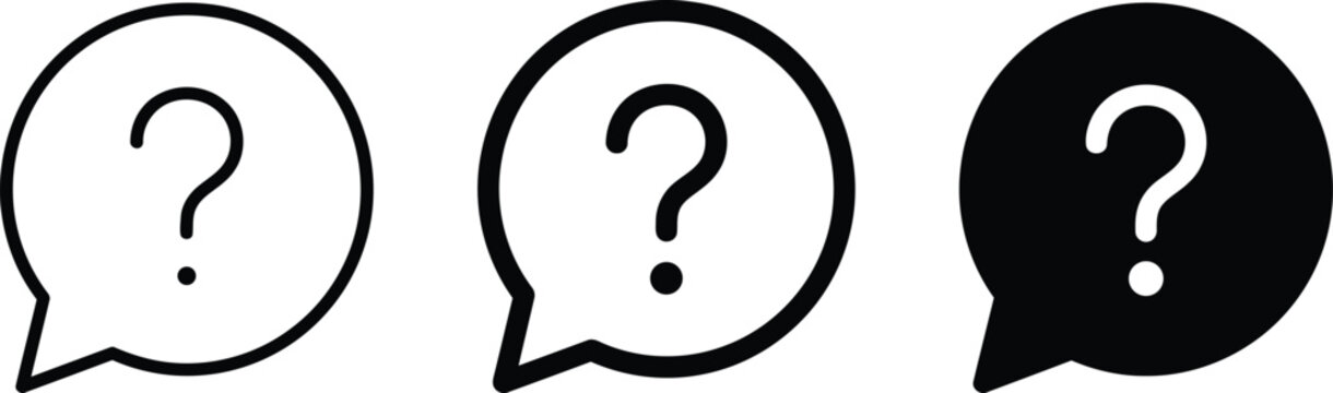 Three speech bubbles with question marks inside