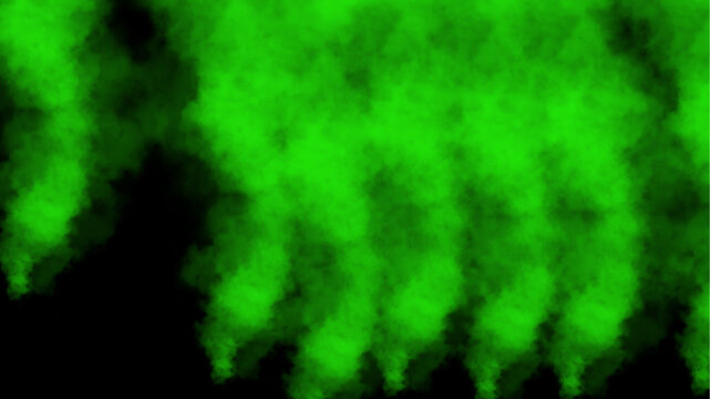 Green colored smoke cloud texture on dark background	