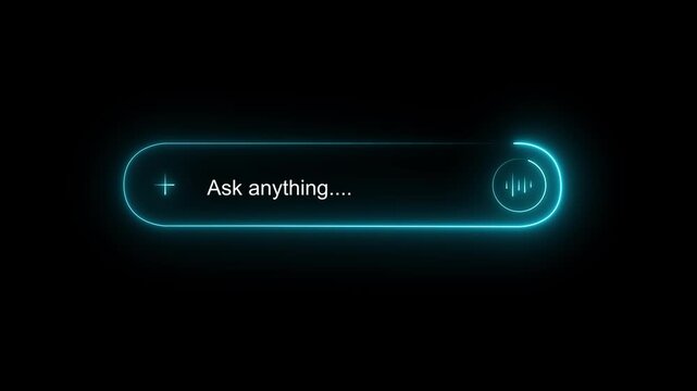 Search bar with neon morphism effect. Digital interface element for artificial intelligence assistant. AI Search Bar with Voice Input 4K Motion Graphics...