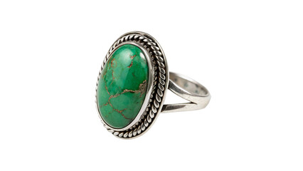 Elegant vintage silver ring set with a smooth green jade gemstone isolated on transparent background © Pavel