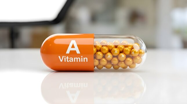Vitamin a supplement capsule with liquid beads isolated on a white surface supplement nutrition