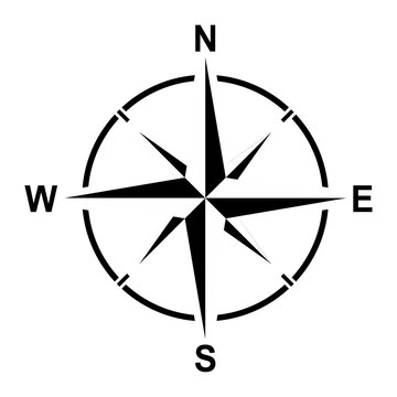 Compass rose icon, navigation compass symbol, directional wind rose vector illustration isolated