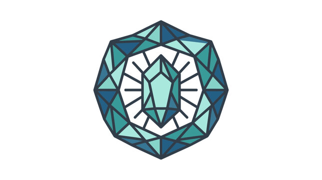 Geometric Blue Crystal Gemstone in Polygonal Frame Vector Illustration