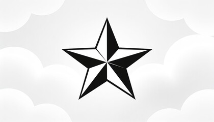 Fototapeta premium Displaying 5-point geometric star showing black-white facets on pale gray backdrop with clouds