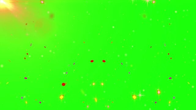 Pink flower petals and ribbons falling. Festive floral confetti overlay on green screen.