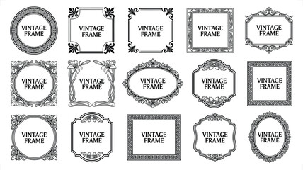 Obraz premium Collection of ornate vintage decorative frames with filigree for graphic design and invitations