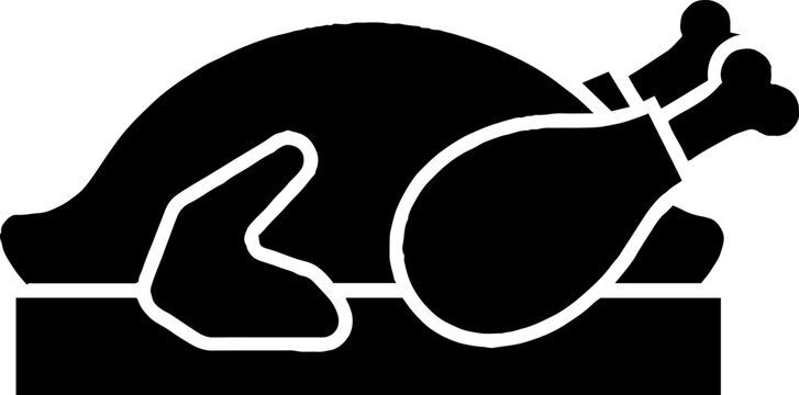 Roasted turkey with drumstick icon illustration.