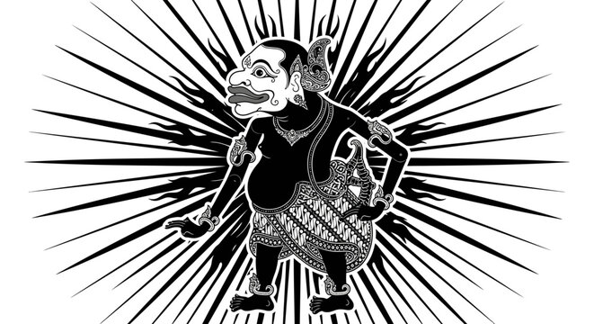 Traditional Indonesian Wayang Kulit Shadow Puppet Character Illustration