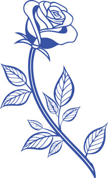 Elegant Black and White Rose Vector Illustration with Floral Leaves Contour Botanical Design for Seamless Pattern Wallpaper Spring Nature Decoration and Decorative Art