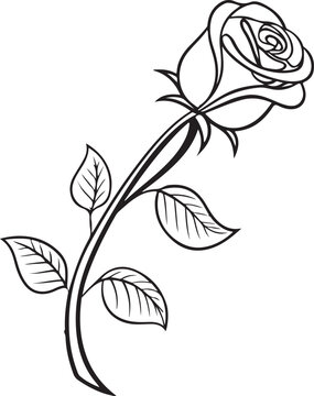 Elegant Black and White Flower Vector Illustration with Floral Leaves Rose Branch Nature Ornament Decorative Botanical Design for Wallpaper Spring Art and Elegant Pattern