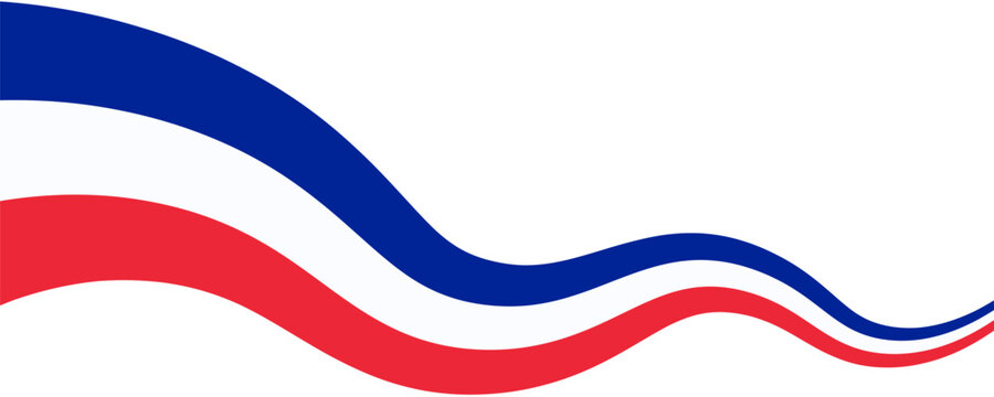 French flag abstract wave design isolated on transparent background. Patriotic banner for France national day celebration, sports event, cultural festival, travel poster, and French cuisine promotion