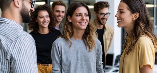 Fototapeta premium In a lively office environment, diverse colleagues engage in creative brainstorming, promoting teamwork and innovation.