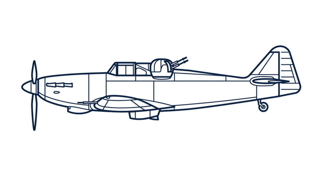 Vintage Military Aircraft Blueprint Drawing.