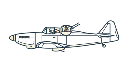 Vintage Military Aircraft Drawing Side View. © Mellot