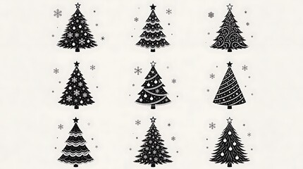 Obraz premium Collection of christmas trees with different decorations and ornaments, graphics