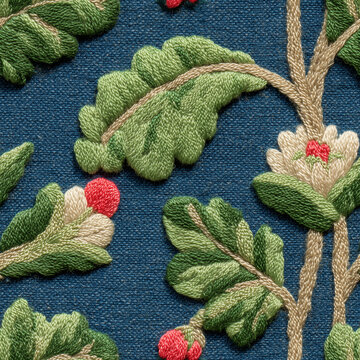 Botanical leaf motif seamless fabric texture pattern