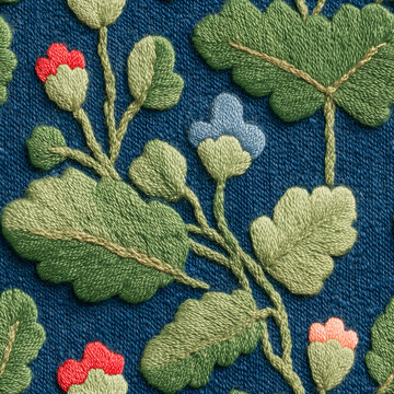 Botanical leaf motif seamless fabric texture pattern