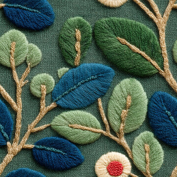 Botanical leaf motif seamless fabric texture pattern