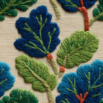 Botanical leaf motif seamless fabric texture pattern