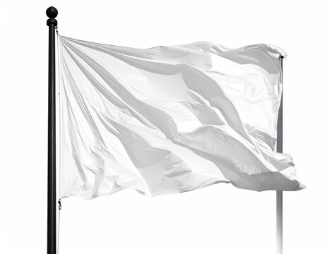 A stark white flag, fluttering in the wind against a white backdrop