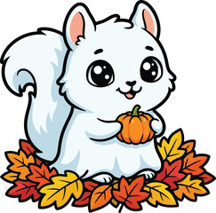 Obraz premium Cute Ghost Squirrel Holding Pumpkin Halloween Cartoon Character