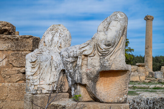 Ruins of ancient statues at Cyrene, a UNESCO World Heritage site in Eastern Libya
