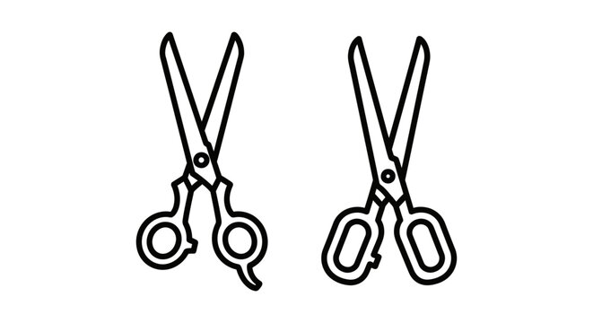 Pair of professional tailor scissors line art icons with scissors instrument illustration minimalist isolated equipment dressmaking creative hardware trimming workshop tailoring