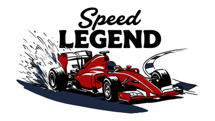Obraz premium Vintage Formula 1 Red Racing Car Illustration with Speed Legend Typography for T-shirt Design Print and Apparel Merchandise