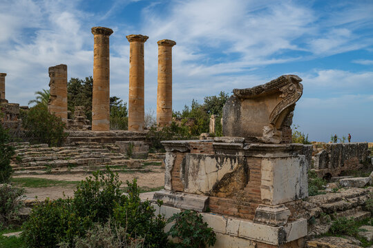 Exploring the ancient ruins of Cyrene in Eastern Libya with stone columns and historical remains