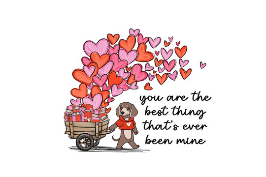 Cute Puppy Dog Wagon Heart Valentine Sublimation Design