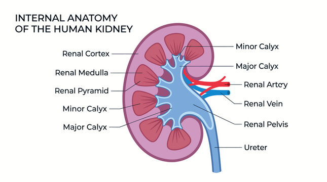 Labeled Internal Anatomy of the Human Kidney Diagram