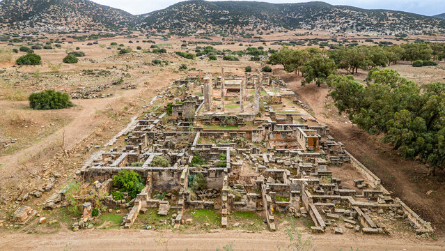 Ruins of Ptolemais in Eastern Libya show remains of ancient Greek architecture and city layout
