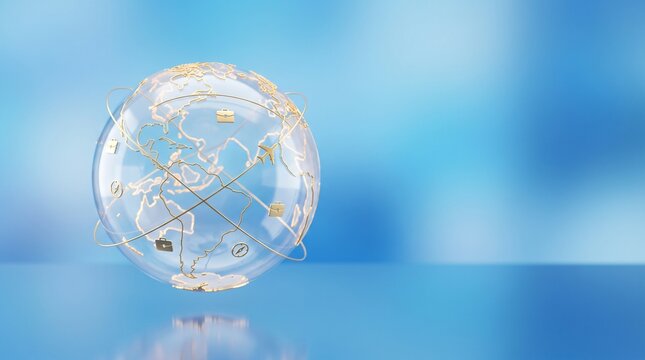 Futuristic transparent globe with interconnected digital nodes against gradient