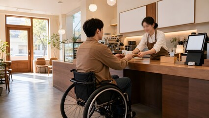 Fototapeta premium Wheelchair Friendly Cafe Pickup Counter with Inclusive Korean Service