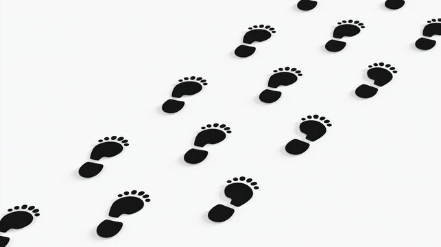 Black footprints arranged diagonally across a clean white background