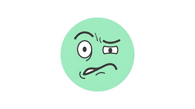 Green cartoon face with a confused and suspicious expression.