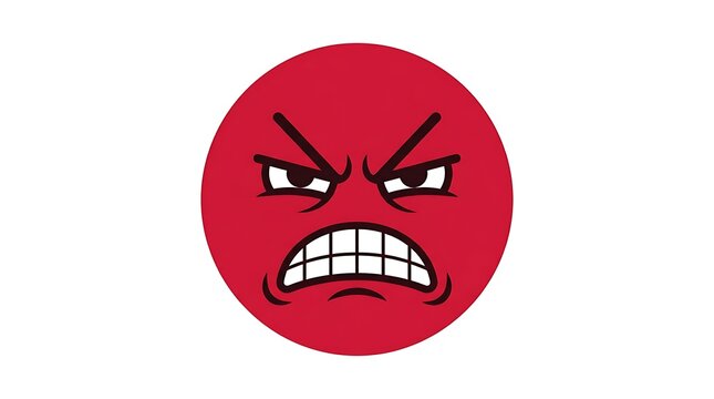 Red Angry Face Emoji Illustration on White Background.