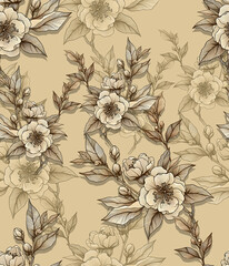 Vintage floral seamless pattern. Retro botanical sketch wallpaper with hand drawn flowers. © Mojammal